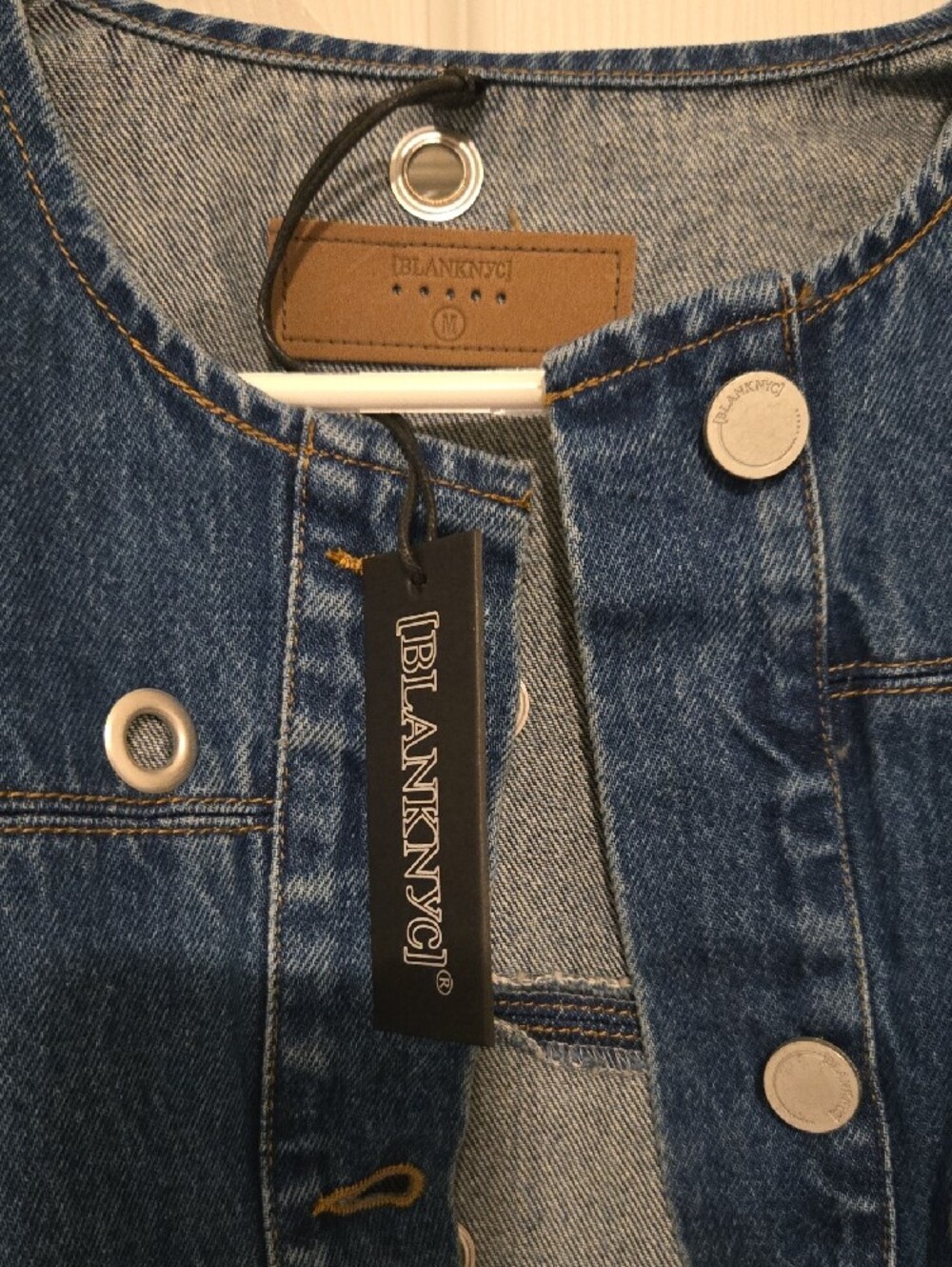 Blank NYC Dark Blue Eyelet-Embellished Denim Jacket - Picture 2 of 6